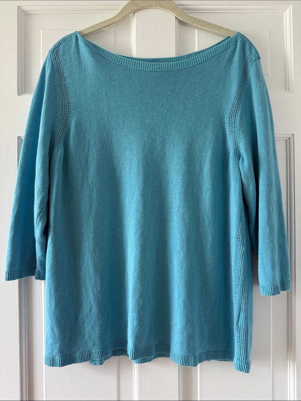 Talbots Linen Women's Boatneck Lightweight Sweater Aqua Blue Pointelle Size XLP